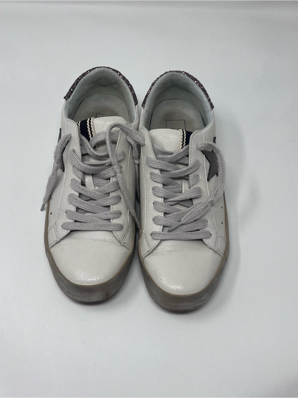 ShuShop White Sneakers with Gray Laces and Black Star Accent